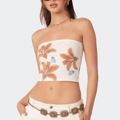 Butterfly Print Strapless Tube Top