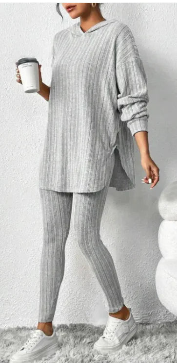 Autumn Solid Color Sunken Stripe Loose-fitting Hoodie Long Sleeve Suit