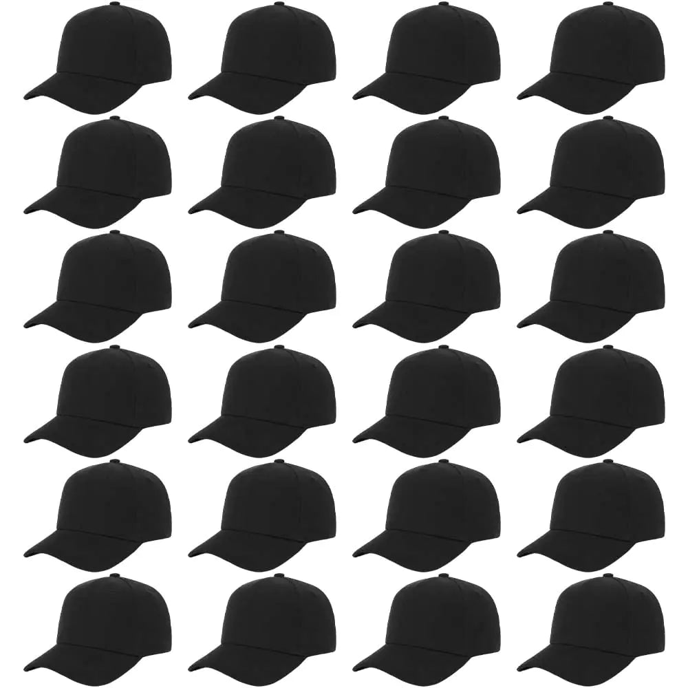 Plain BasebaZHll Caps 24 PC Blank Baseball Caps Adjustable Back Strap Plain Baseball Cap for Trucker Men Women Wholesale Bulk Baseball Caps (US Alpha One Size Large Black)