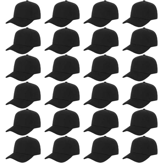 Plain BasebaZHll Caps 24 PC Blank Baseball Caps Adjustable Back Strap Plain Baseball Cap for Trucker Men Women Wholesale Bulk Baseball Caps (US Alpha One Size Large Black)
