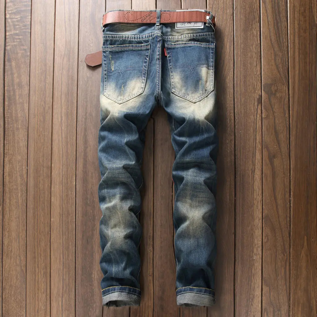 Men's Vintage Style Ripped Denim Jeans (Slim Fit)