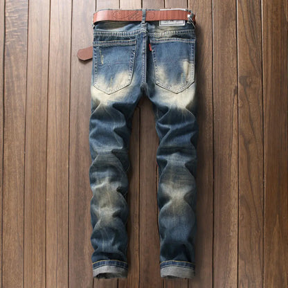 Men's Vintage Style Ripped Denim Jeans (Slim Fit)