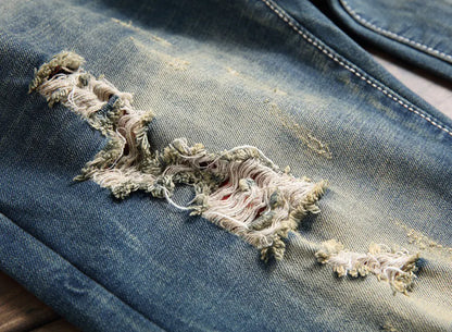 Men's Vintage Style Ripped Denim Jeans (Slim Fit)