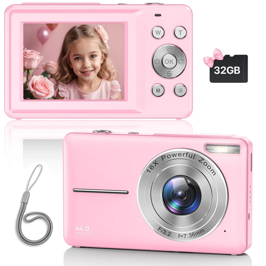 Digital Camera Upgraded FHD 1080P Digital Camera with Strap 32GB SD Card 16X Digital Zoom Compact Point and Shoot Camera for Kids Portable Cameras Small Camera for Teens Boys Girls Seniors