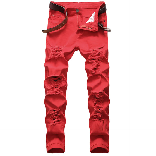 Men's White Ripped Skinny Jeans - Slim Fit Denim Pants
