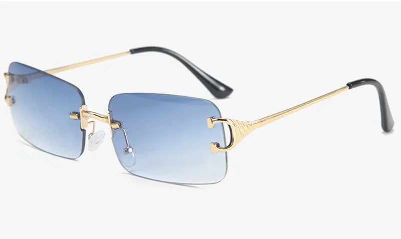 Blue Rectangular Rimless Sunglasses