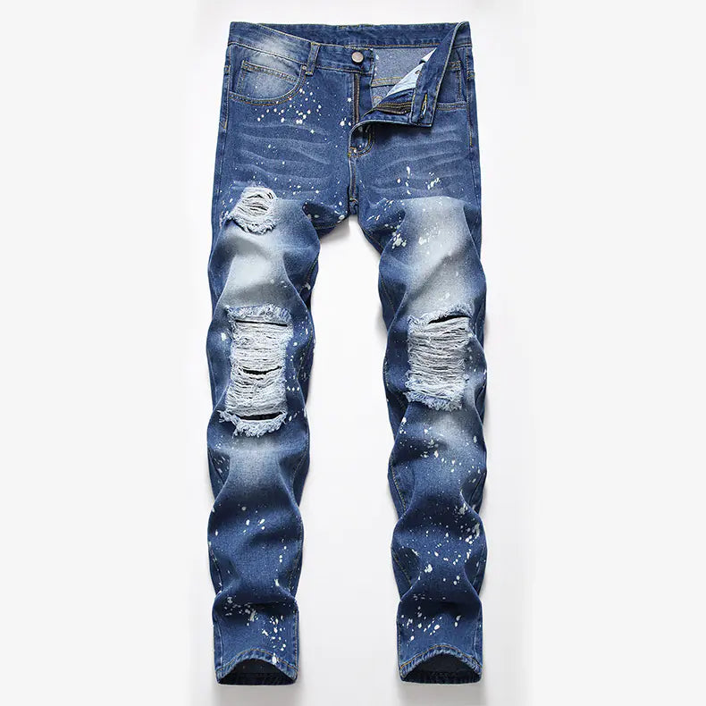 Men's Ripped Denim Jeans - Summer Casual Straight Fit