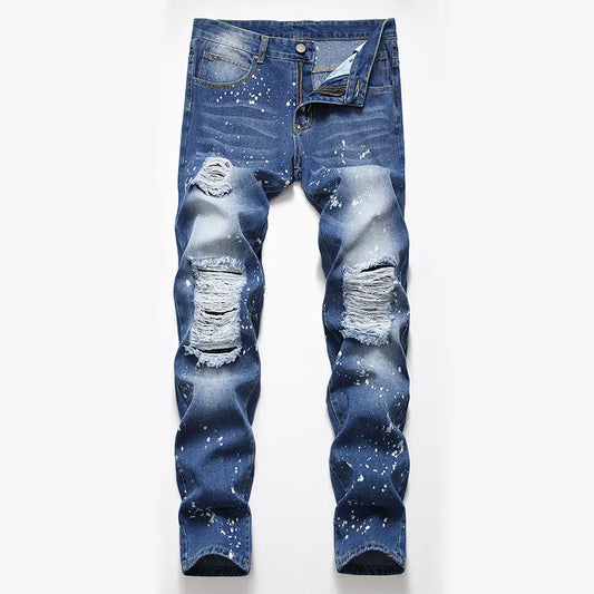 Men's Ripped Denim Jeans - Summer Casual Straight Fit