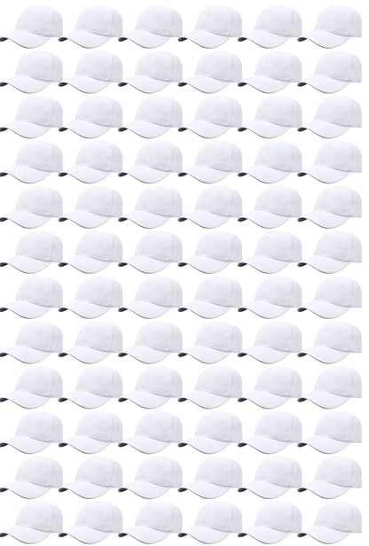 Gelante Bulk Plain Blank Baseball Caps Adjustable Back Strap. 001-White-72PC