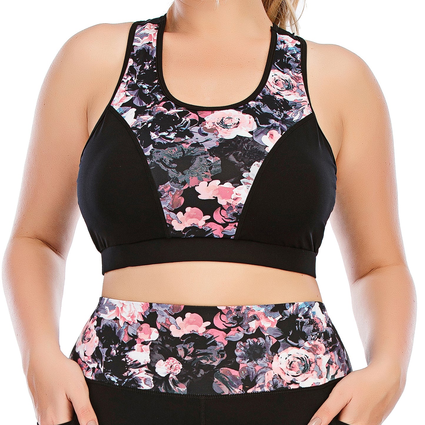 Large Size Yoga Clothing Set with Printed Sports Bra