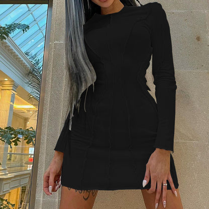 Solid Color Long Sleeve Narrow Dress for Women