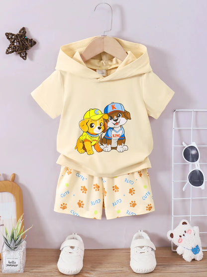 Children's Dog Short Sleeve Hoodie and Shorts Set