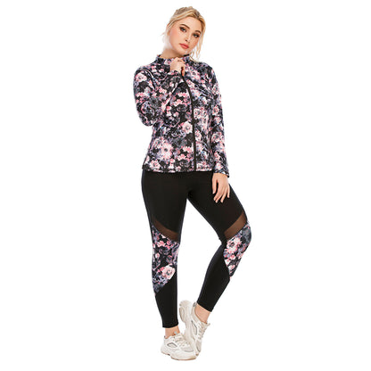 Large Size Yoga Clothing Set with Printed Sports Bra