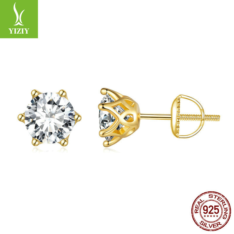 1 Carat Six-Prong Moissanite Stud Earrings in S925 Silver