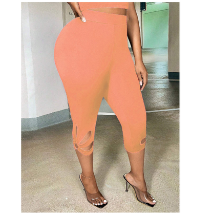 Plus Size High Rise Cut Out Capri Leggings for Women