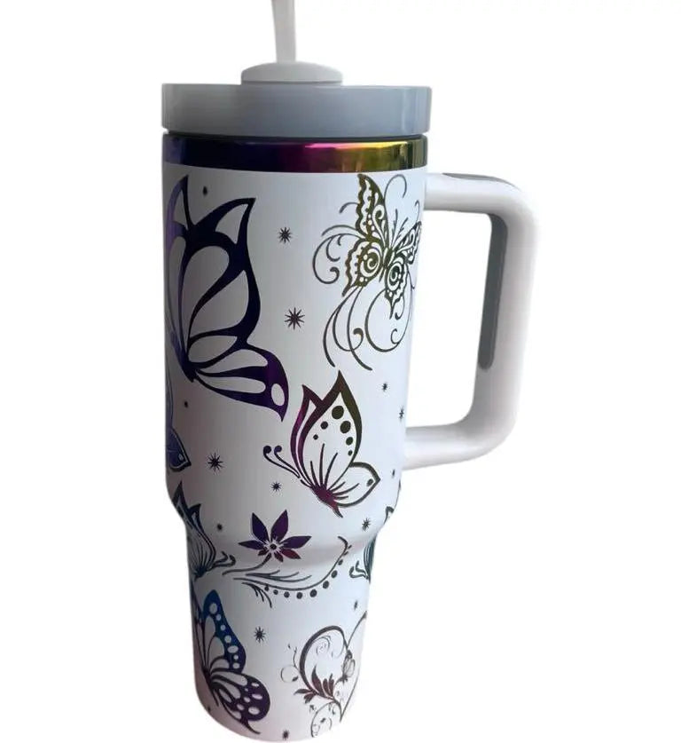Butterfly Tumbler: Laser-Engraved 40oz Insulated Stainless Steel