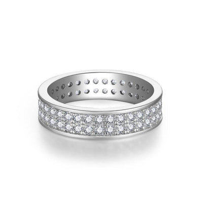 S925 Moissanite Matching Couple Eternity Bands Wedding Rings, Two-Row 1ct & Three-Row 1.8ct, D-Grade VVS, 18K White Gold Plated Unisex Rings