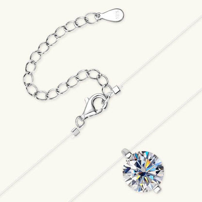 Sterling Silver Moissanite Pendant Necklace – Invisible Floating Dainty Choker, Adjustable 15.7in + 2in (0.5–3ct), Mermaid Tear Design