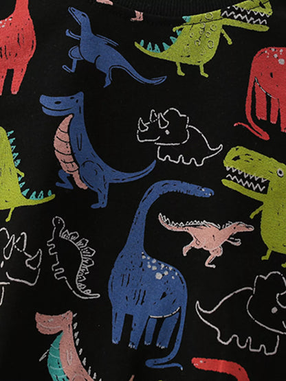 Boys and Toddler Boys Dinosaur Print Crew Neck Sweatshirt