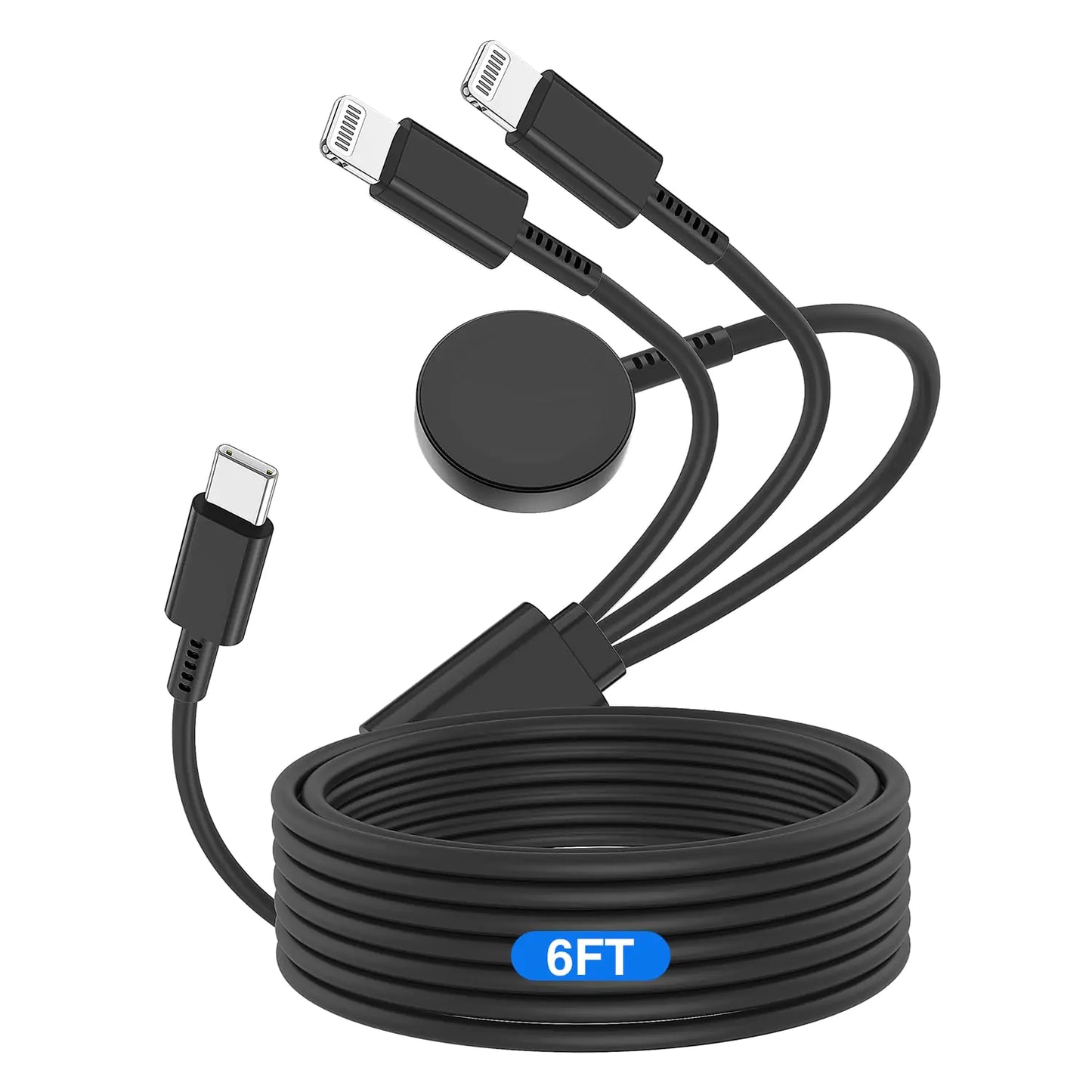 Apple Watch Charger USB C for iPhone&Watch Upgraded 3 in 1 iWatch Charger Fast Charging Cord 6ft Magnetic iWatch Charging Cable for Apple Watch Series Ultra 9/8/7/6/SE/5/4/3 & iPhone 14/13/12-Black
