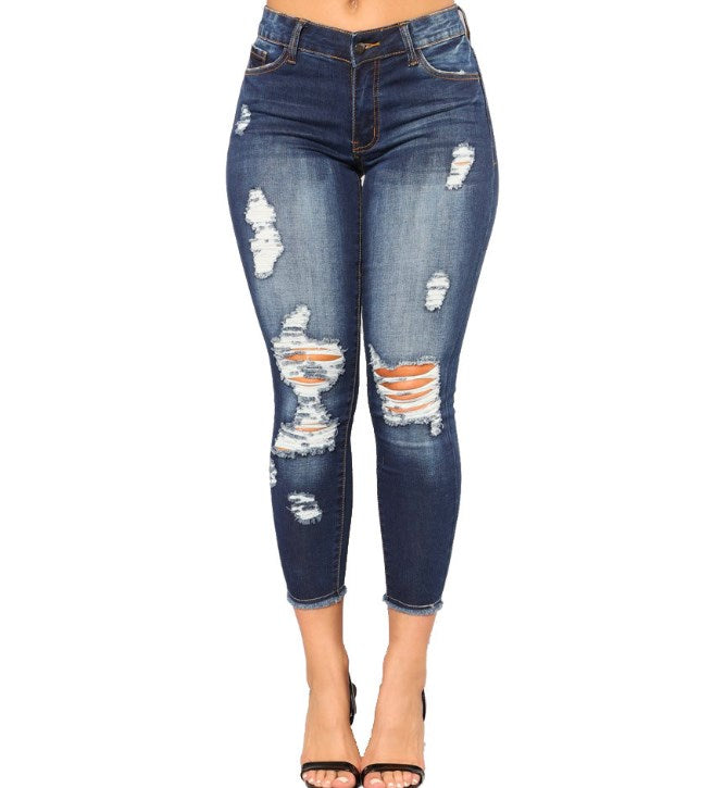 High Rise Distressed Capri Skinny Jeans for Women