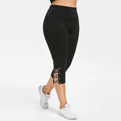 Plus Size Women's High Rise Lace Up Capri Leggings
