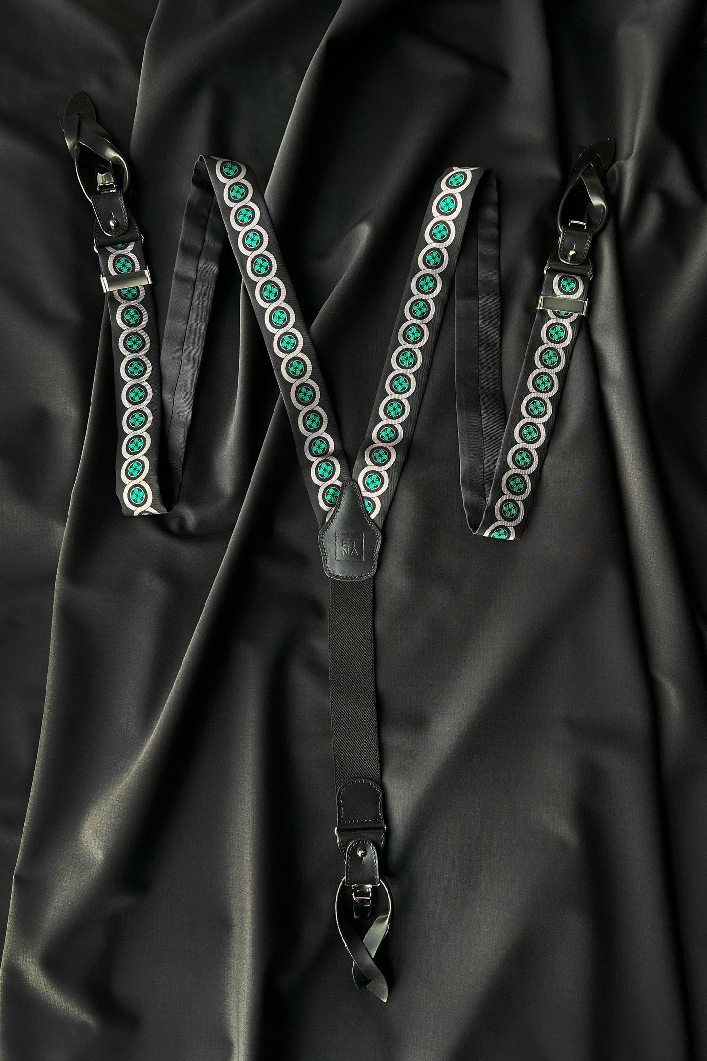 Sicily Meadow Green Floral Patterned Silk Suspenders
