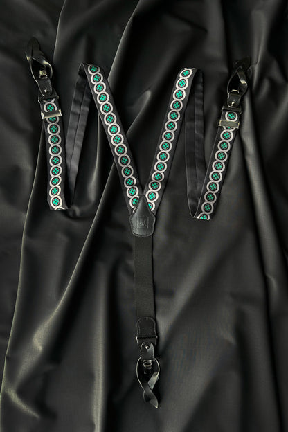Sicily Meadow Green Floral Patterned Silk Suspenders