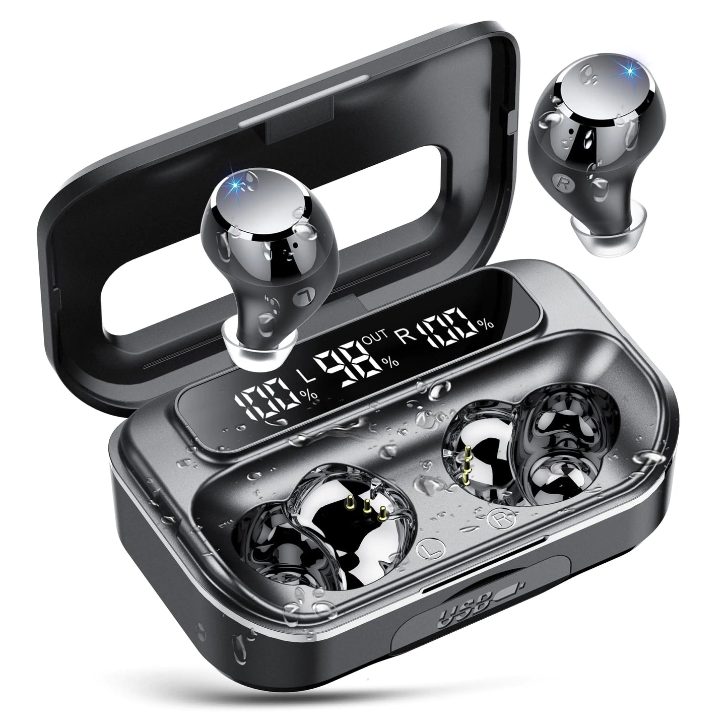 Ear buds Wireless Bluetooth Earbuds Bluetooth 5.3 Headphones with LED Power Display 128H Playtime in-Ear 2024 Earphones IPX7 Waterproof Sport Wireless Earbuds with Noise Cancelling Mic for iOS/Android
