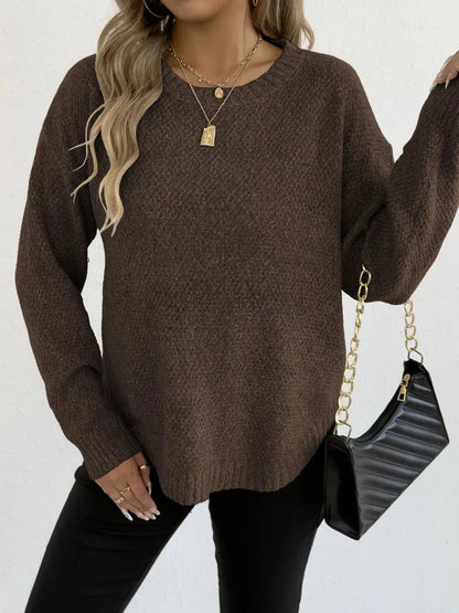 Round Neck Textured Knit Relaxed Fit Sweater