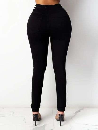 Women's Black High Waist Skinny Jeans with Pockets