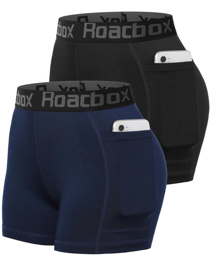 Roadbox 2 Pack Spandex Volleyball Shorts for Women - 3" Workout Athletic Biker Yoga Compression Shorts with Pockets