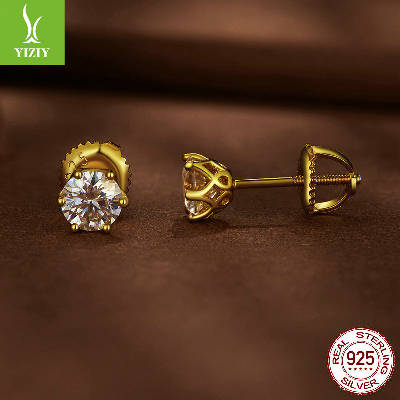 1 Carat Six-Prong Moissanite Stud Earrings in S925 Silver