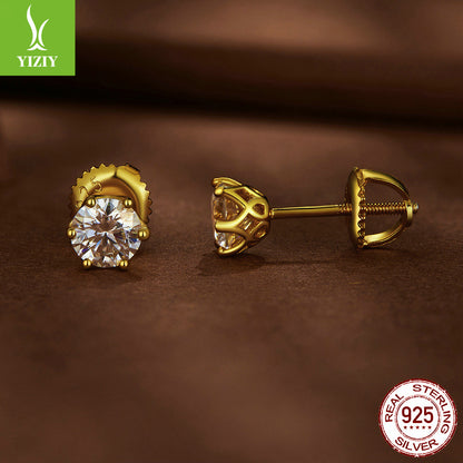 1 Carat Six-Prong Moissanite Stud Earrings in S925 Silver
