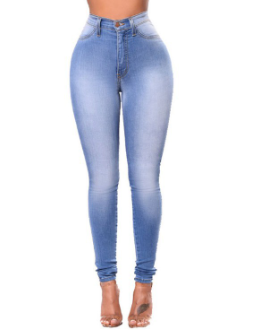 Light Blue High Waist Stretch Denim Skinny Jeans for Women
