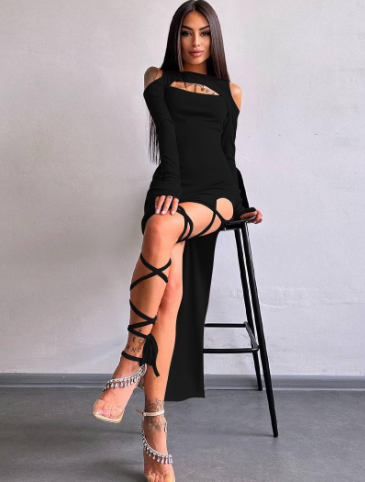 Women's Hollow-out Long Sleeve Split Dress Leggings