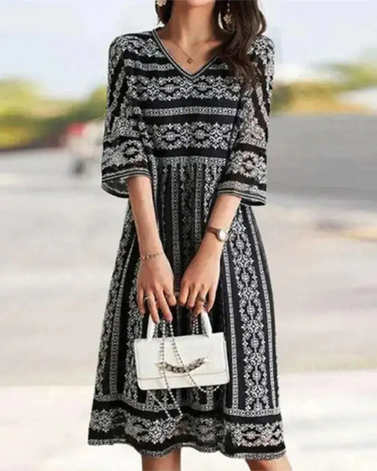 Universal Printed dress With V-neck