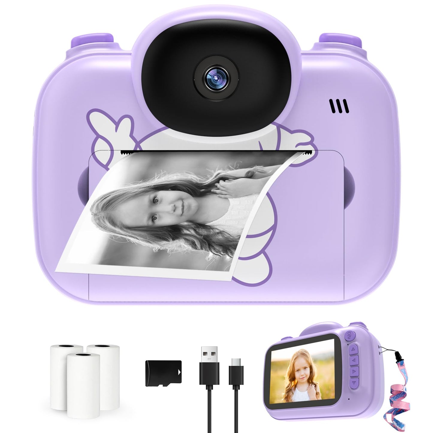 Kids Camera Instant Print Camera for Kids Portable Toddler Camera That Print Photo Instant Digital Camera for Kids Printing Camera Toy 3 4 5 6 7 8 9 10 Year Boy Girl Christmas Birthday Gift (Purple)