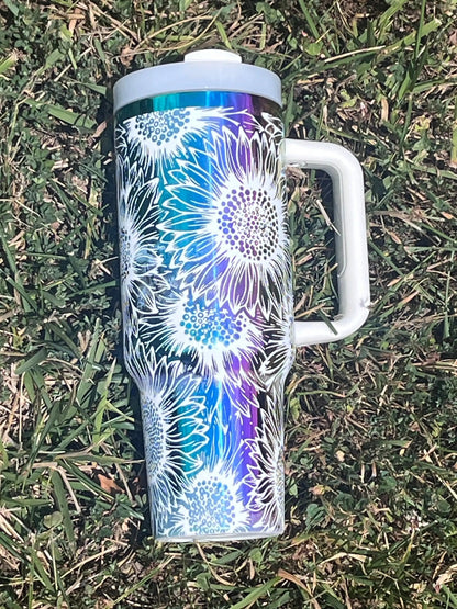 Rainbow Mirror Sunflower Tumbler - Laser Engraved 40oz