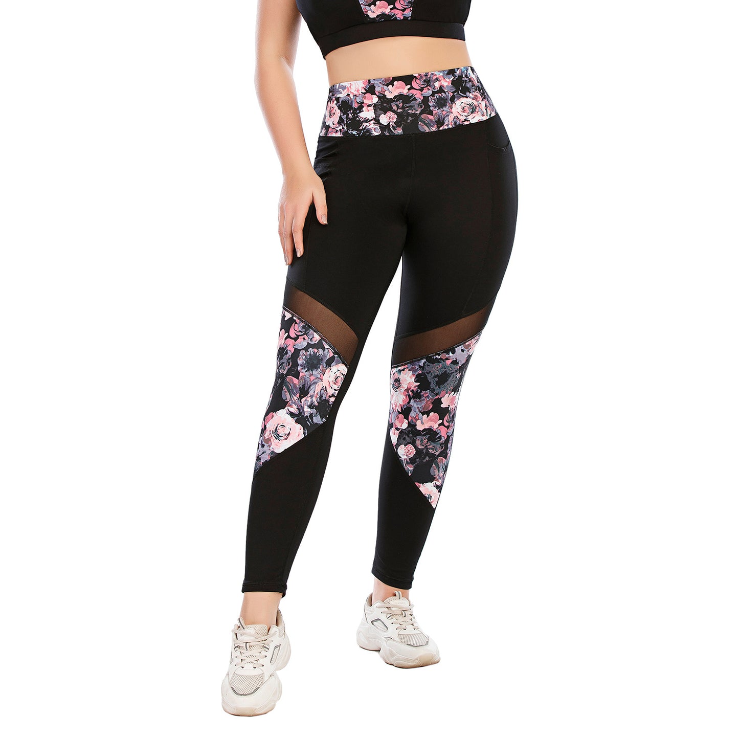 Large Size Yoga Clothing Set with Printed Sports Bra
