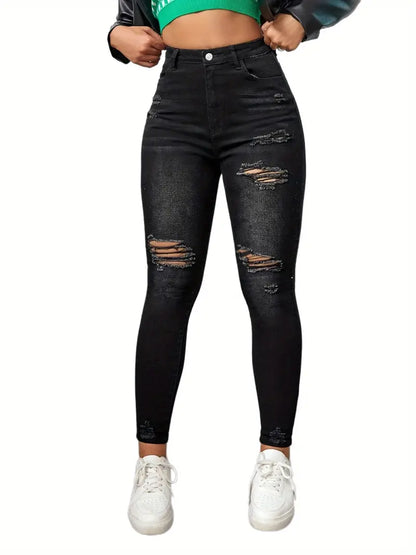 Black Ripped High-Rise Stretchy Denim Skinny Jeans