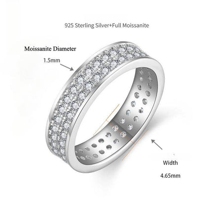 S925 Moissanite Matching Couple Eternity Bands Wedding Rings, Two-Row 1ct & Three-Row 1.8ct, D-Grade VVS, 18K White Gold Plated Unisex Rings