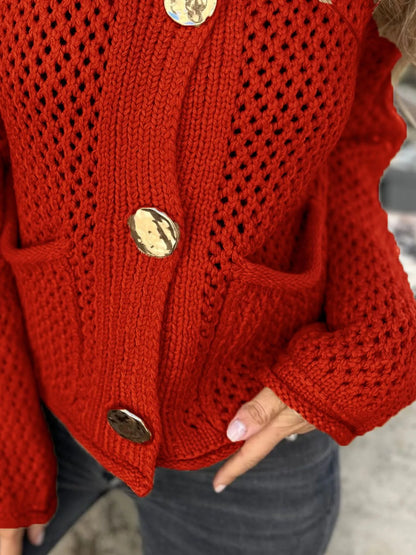 Crochet Button Up Long Sleeve Cardigan