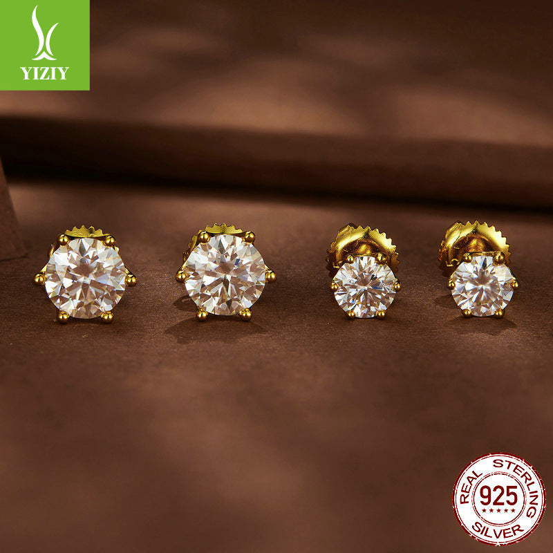 1 Carat Six-Prong Moissanite Stud Earrings in S925 Silver