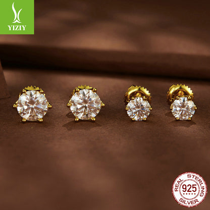 1 Carat Six-Prong Moissanite Stud Earrings in S925 Silver
