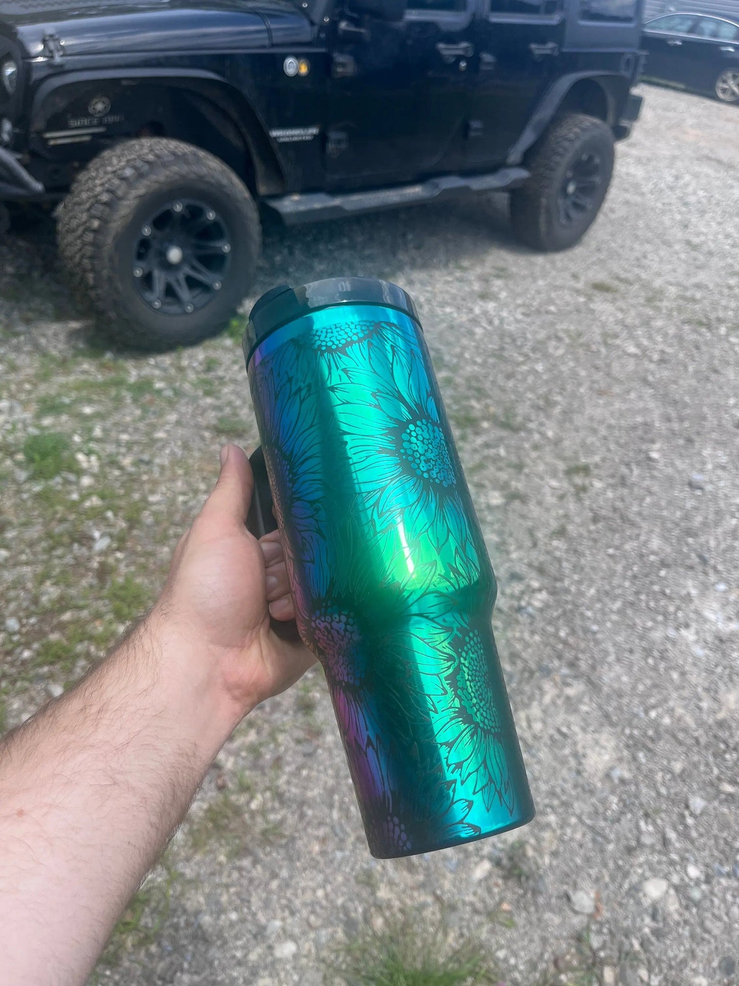 Rainbow Mirror Sunflower Tumbler - Laser Engraved 40oz