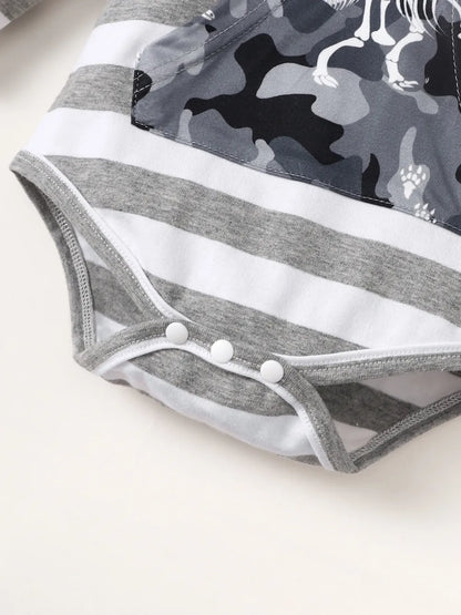 Baby and Toddler Girls Striped Hooded Bodysuit and Camouflage Pants Set