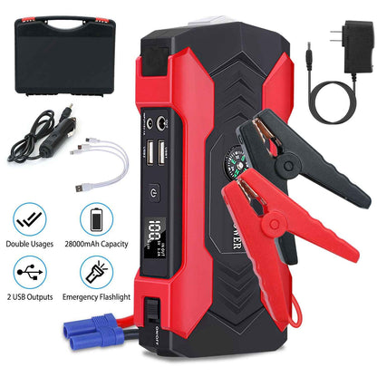 Car Jump Starter 800A 28000mAh with LCD & LED Light