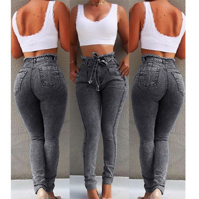 High-Waisted Women's Skinny Jeans with Fringe Belt