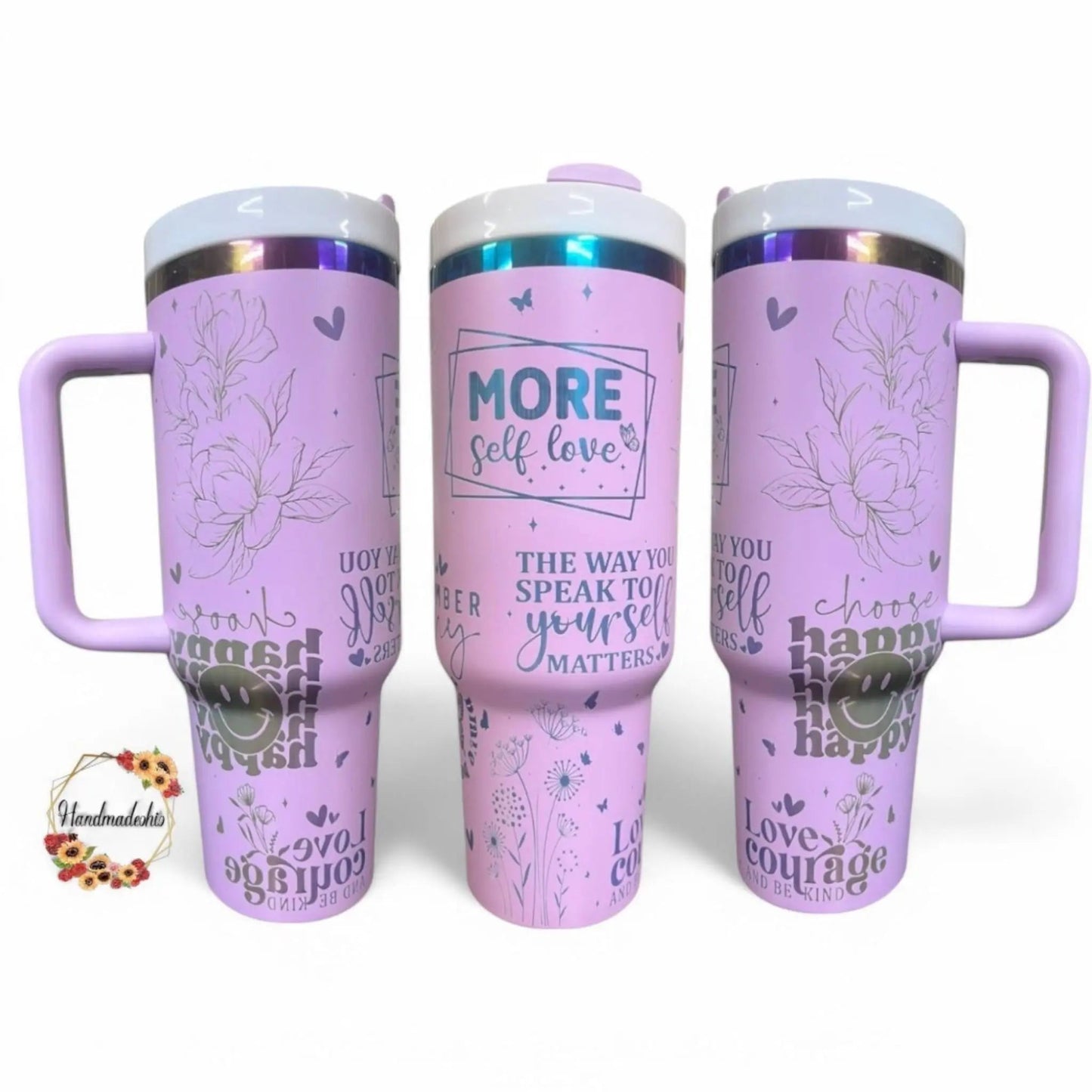40oz Purple Tumbler Custom Laser-Engraved - Rainbow Reveal Affirmations Motivational Gift, Stainless Steel, Personalized Drinkware